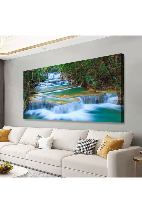 ALAYRA Waterfall Pictures Canvas Wall Art for Living room Bedroom Wall Decor,Green Water Wall Art Print Paitnings for home Decor,Morden Artwork Tree River Water Canvas Art Waterproof Stretched Ready t