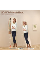 Rotaty Full Length Mirror, 166 × 30 CM, Unique Solid Wood Oversized Floor Mirror with Coat Rack, Full Body Mirror for Bedroom, Entryway, Living Room (White)