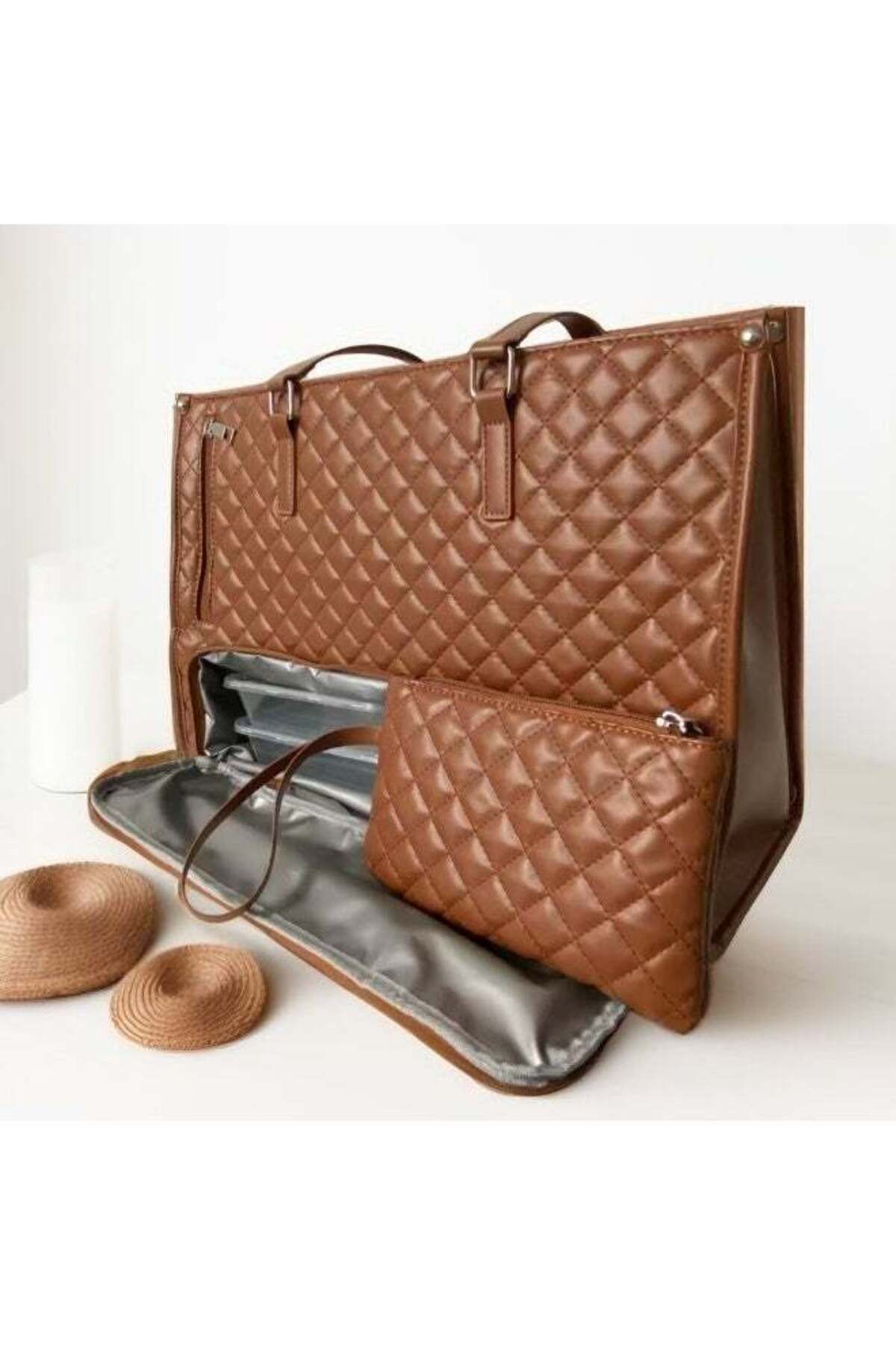 Flossie Lunch Tote Bag for Women, 15.6 Inch Leather Laptop Bag with Insulated Lunch Compartment