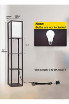 Floor Lamp with Shelves, Modern Standing Shelf Lamp for Living Room Office - Walnut Black