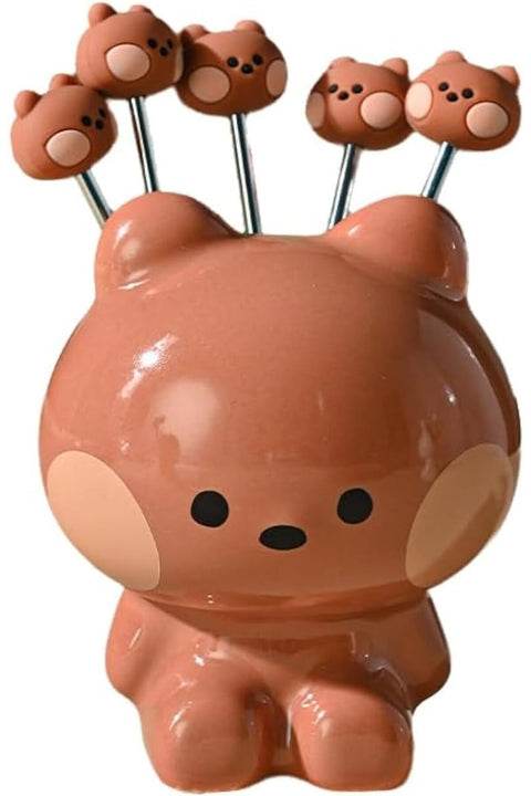 Fruit Forks, Dessert Forks, Stainless Steel Fruit Fork Storage Jar Set, Creative Cute Animal Fruit Sticks