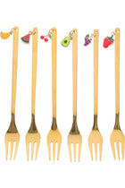 6 Pcs Stainless Steel Fork Spoon, Dessert Forks Cute Decorative Fruit Small Metal Cake Forks, Table Set (Gold)