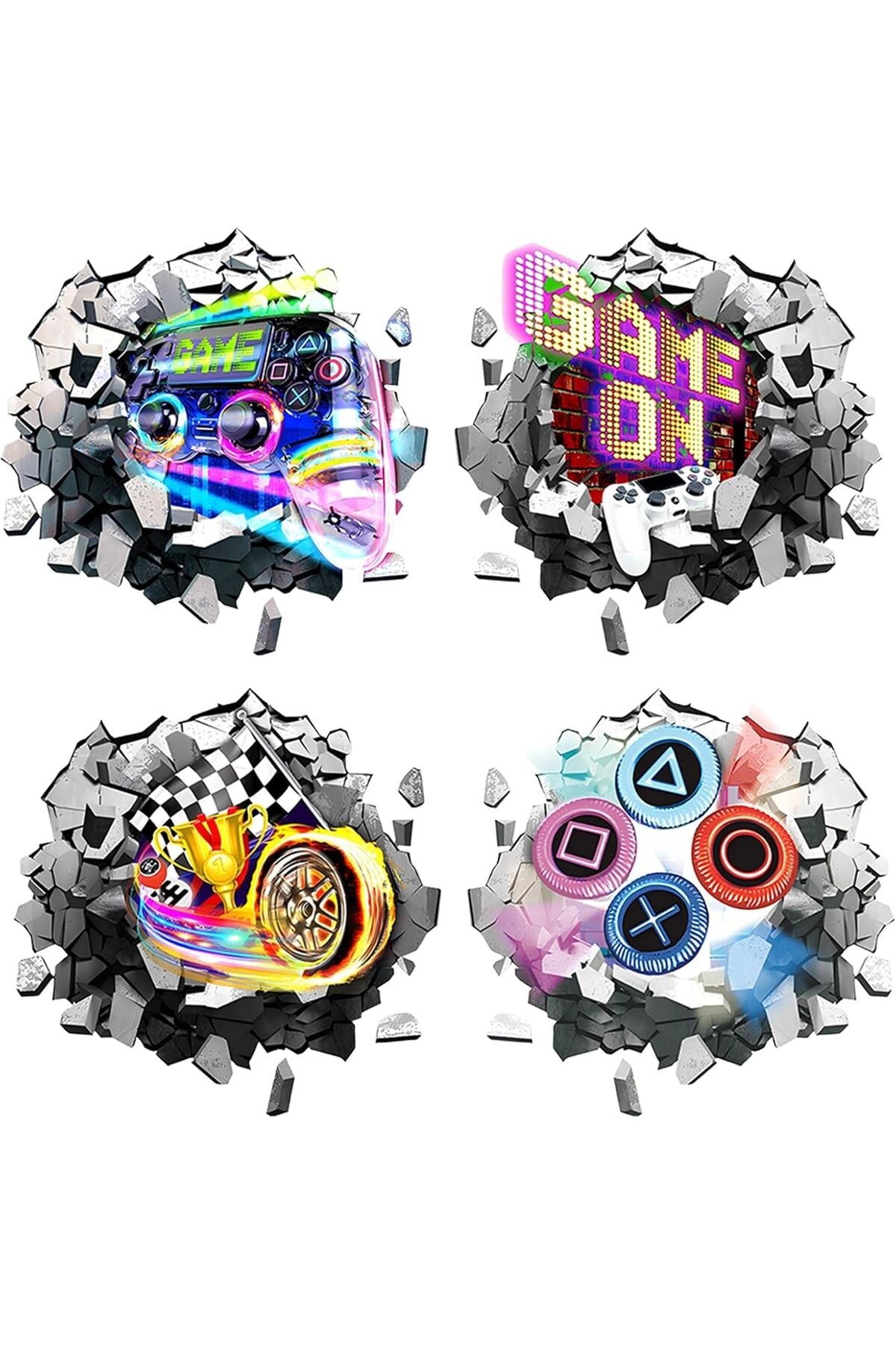 4PCS 3D Gaming Wall Stickers for Boys Bedrooms Walls,Video Joystick & Gamer Controller Gaming Peel Wall Decals,Teenagers Boy Bedroom Playroom,Sports Room Wall Decorations