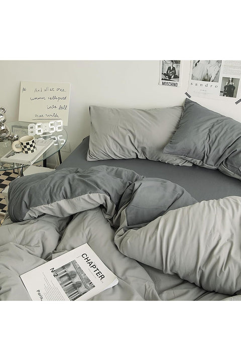 Duvet Cover Set King Size 4 Pcs, Include 1 Quilt Cover 220 x 240cm & 2 Pillow Cases 48 x 74cm & 1 Bedsheet 245 x 265cm, Soft Washed Cotton Bedding Set, NO Comforter - Haze Gray