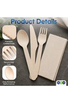Disposable Bamboo Fork, Spoon and Knife with Napkin Cutlery Set 100-Pieces, Wooden
