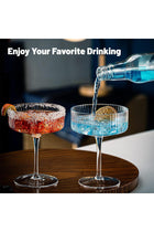 Ribbed Coupe Glasses, 6 Pcs 10 oz Vintage Cocktail Coupe Glasses Set, Unique Martini Glass