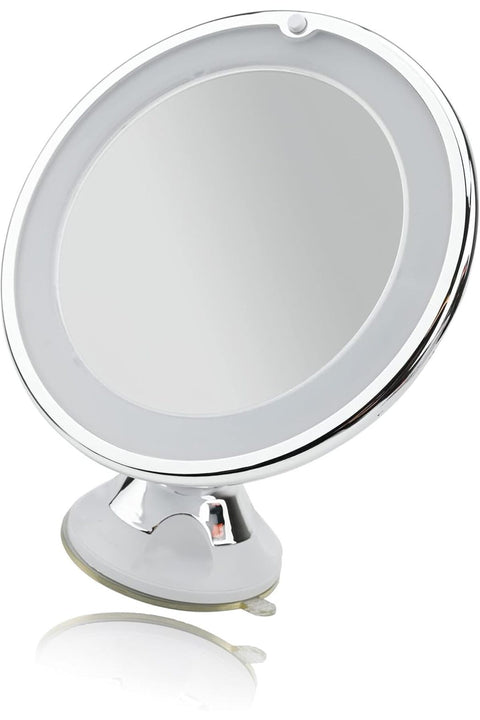 10x Magnifying LED Makeup Mirror with Suction Cup - Lighted Bathroom and Shaving Mirror, Travel Vanity Mirror with 360° Swivel Rotation and Locking Suction