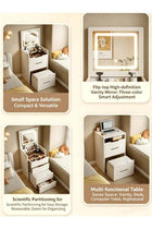 -Long Compact Dressing Table with LED Smart Mirror, Soft Close Hinges & Silent Slide Rails, Wooden Makeup Vanity with Divided Storage Drawers and PU Leather Stool, White Bedroom Furniture (SZZ