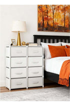 8-Drawer Fabric Dresser, Double-Row 5-Tier Storage Cabinet Organizer for Bedroom & Living Room, Sturdy Steel Frame with Easy-Pull Fabric Bins (White)