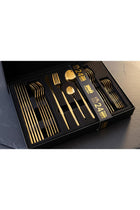 YAH Luxury 24-Piece Golden Stainless Steel Cutlery Set, Spoon Fork Knife Flatware for 6, Mirror Polished, Dishwasher Safe in a Unique Gift Box. (Modern)
