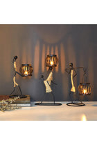 Black Retro Candle Holder African Tribal Lady Rustic Candlestick Holders, Romantic Vintage, Abstract Metal Wire