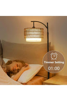 Arc Floor Lamp for Living Room, 3 Color Temperatures, Remote & Dimmable, Rattan & Fabric Shades
