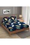Premium Queen Size Flat Bedsheet with 2 Matching Pillowcases – Luxury Modern Botanical Leaf Print on Navy Blue