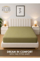 1-Piece Microfiber Fitted Sheet Striped,Color: Olive, King (180x 200 cm), Design Soft Fabric Deep Pocket Elastic Edge Bed Linen