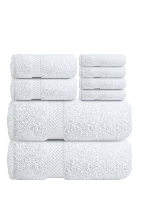 Infinitee Xclusive Towel Set Pack 8 Premium White Bath Towels Set - 100% Cotton Highly Absorbent 2 Bath Towels, 2 Hand Towels and 4 Washcloths - Luxury Hotel & Spa Quality Bath Towels for Bathroom