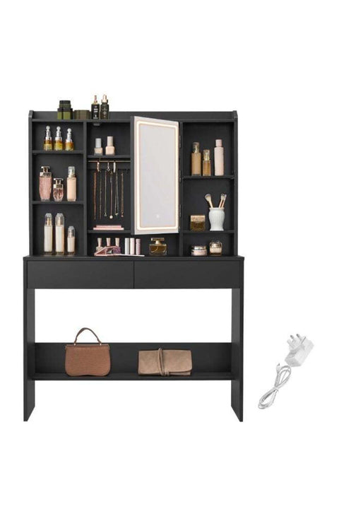 KAILYN Collection - Dressing Table with LED Lights, 3 Colours, Vanity Desk with Mirror, Vanity Table with 2 Drawers, Makeup Desk, Modern, Ink Black