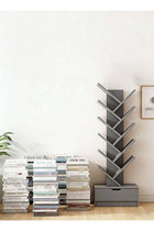 CozyNest Morandi Grey Tree Bookshelf, Narrow Multi-Layer Freestanding Bookcase, Modern Space-Saving Storage & Display Shelf for Living Room Bedroom