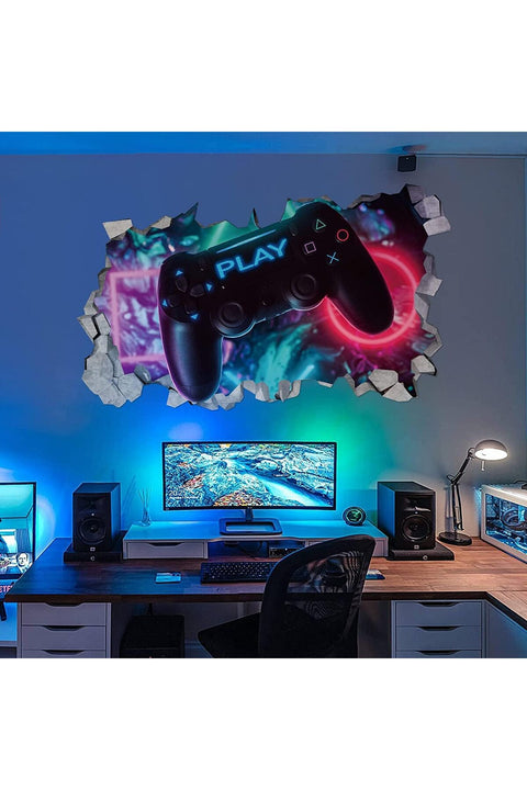 3D Game Wall Decals, Gaming Wall Stickers for Boys Room Gamer Controller Sticker Video Gaming Wallpaper for Kids Playroom Decor