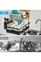 Countertop Dish Rack with Drainer and Cutlery Organizer for Kitchen Storage Black