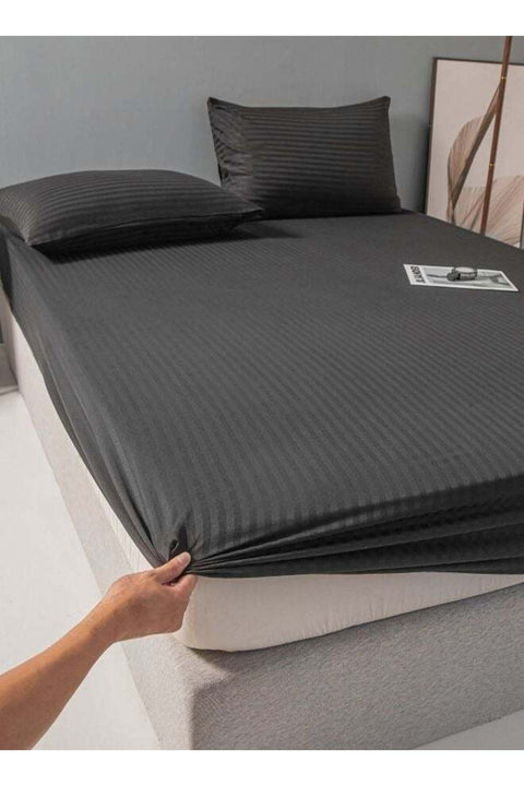 Fitted sheet with elastic corner 90*200+30cm with 2 pillow cases, bedsheet set 0f 3 piece single size, black.