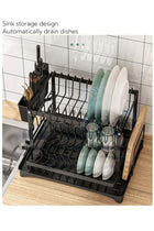 2 Tier Foldable Dish Drying Rack with Utensil Holder & Cutting Board Holder & Drainboard Tray, Rotatable Drainage System Scratch Resistant Frosted Baking Process Coatings, Large Black UK86279