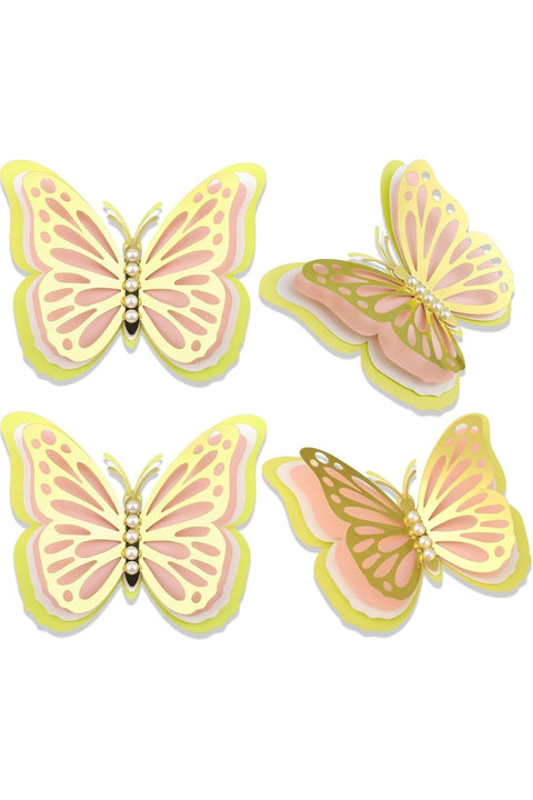 3D Butterfly Wall Decor 4Pcs 12" Large Gold Butterfly for Birthday Party Decorations Cake Decorations Removable Wall Stickers Room Decor for Kids Nursery Wedding (Gold)