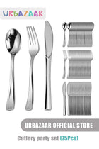 Cutlery Set, Reusable Plastic Silverware, 75 Utensils Heavy-Duty Tableware (Silver)