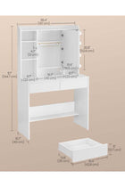 Dressing Table with LED Lights, 9 Bulbs, 3 Light Colours, Adjustable Brightness, Vanity Desk with Mirror, Adjustable Shelves, 2 Drawers, Makeup Desk, Modern White
