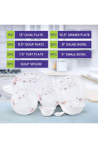 33Pcs Opal Ware Dinner Set - Floral Design Plates, Bowls, Spoons (Blue and Red)