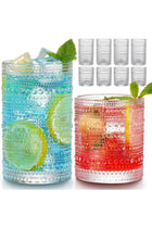Vintage Hobnail Drinking Glasses Set of 8 – 12oz Highball & 10oz Cocktail Glasses, Textured Glass