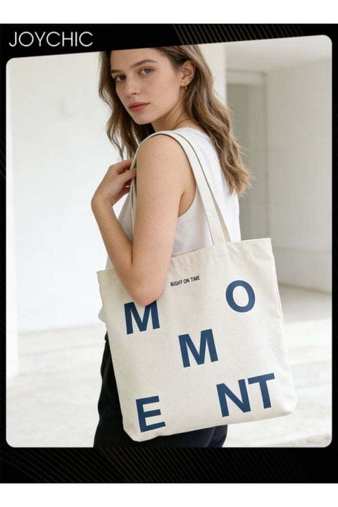 Korean Style Women's One-shoulder Canvas Bag with Zipper Portable Canvas Bag Suitable for Going out Attending Classes and Strolling