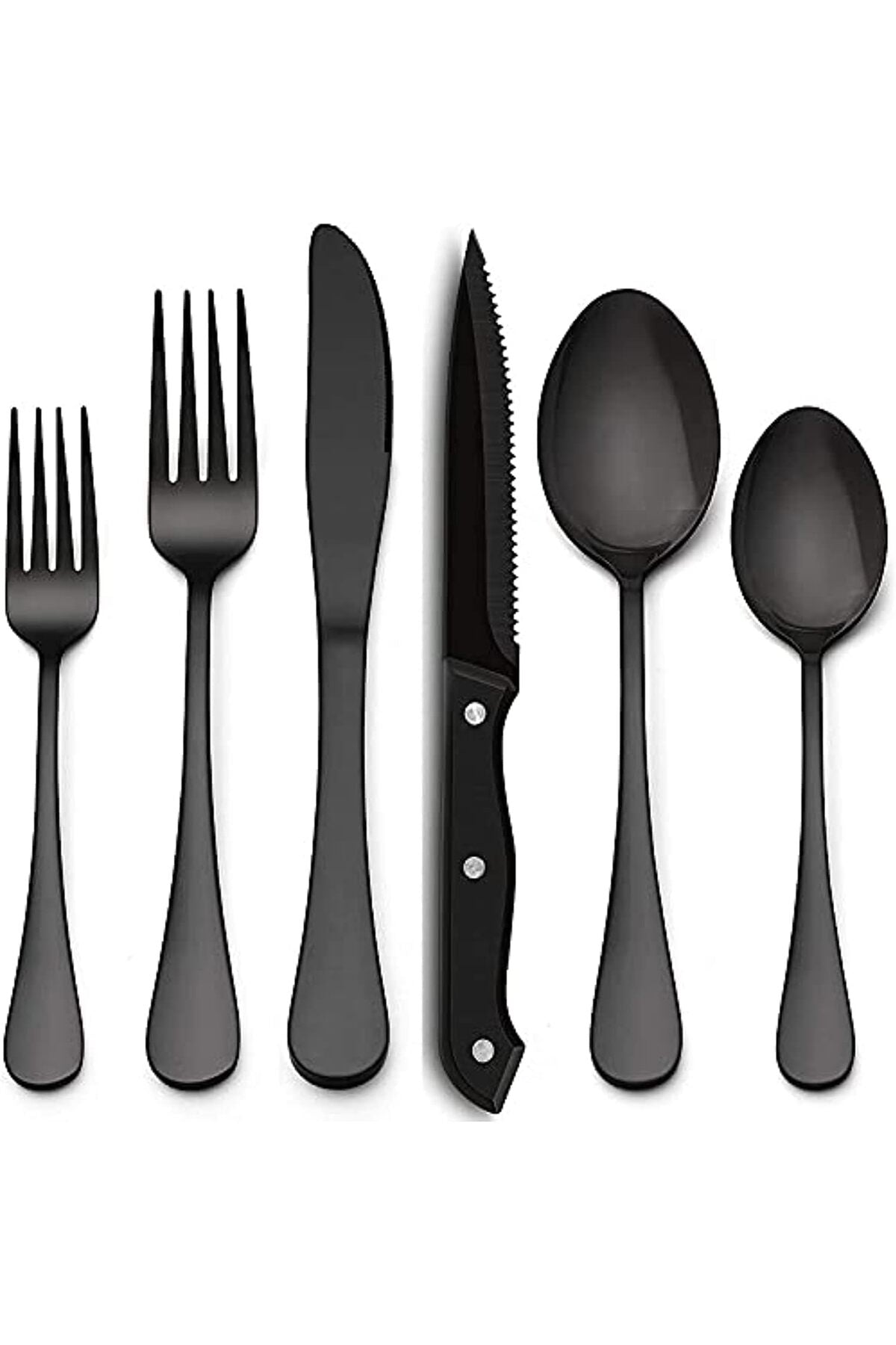 24-Piece Matte Black Silverware Set with Steak Knives for 4, Stainless Steel Flatware