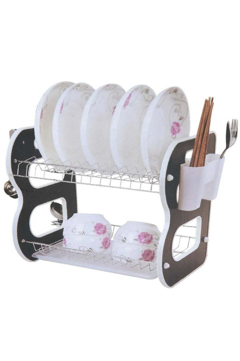 2 Layer Dish Drying Stand Dish Rack with Drain Tray Bowl Storage Rack Plate Organizer Utensil Holder Dish Driner for Kitchen Countertop