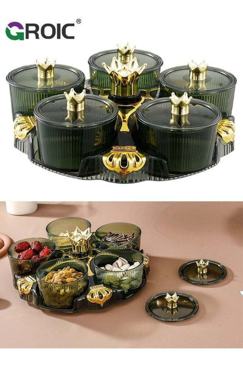 Snack Serving Tray, 5 Compartment Round Platter with lids, Removable Dried Fruit Organizer Plate