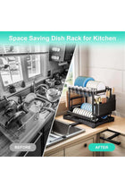 Black 2 Tier Stainless Steel Dish Drying Rack With 360 Degree Rotating Drain Board