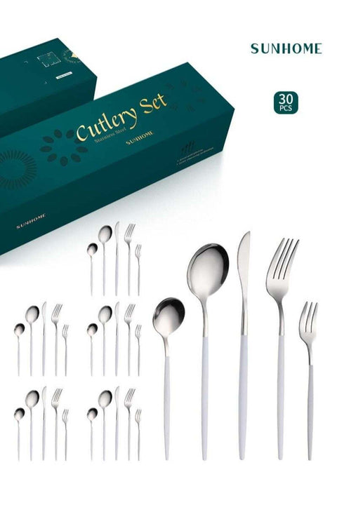 30-Piece Stainless Steel Cutlery Set Kitchen Utensil Set White/Silver