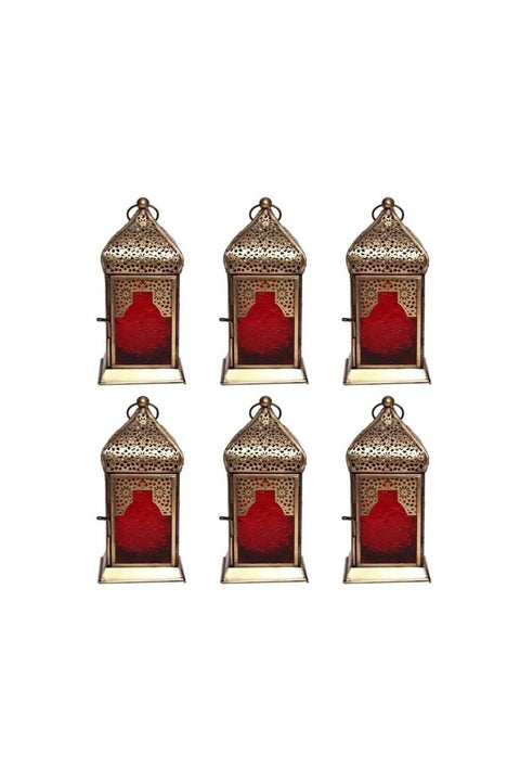 Handmade Decorative Candle Holder Vintage Lantern| Red | Living Room, Bedroom & Outdoor | Home Decoration, Hanging, Table Top | Ramadan, Eid, Diwali, Weddings, Parties | Iron 6PC