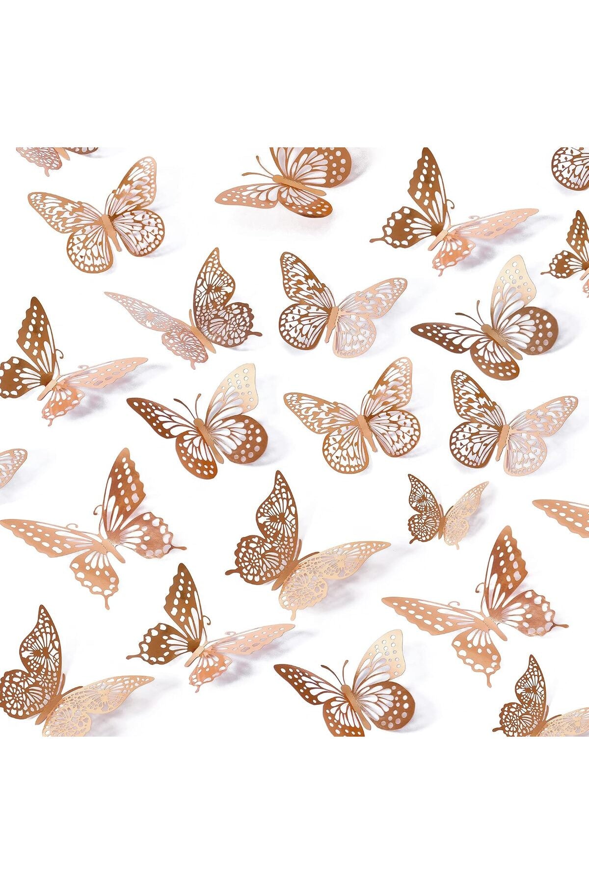 3D Butterfly Wall Decor, 48 Pcs 4 Styles 3 Sizes, Removable Metallic Wall Sticker Room Mural Decals for Kids Bedroom Nursery Classroom Party Decoration Wedding Decor DIY Gift (Rose Gold)