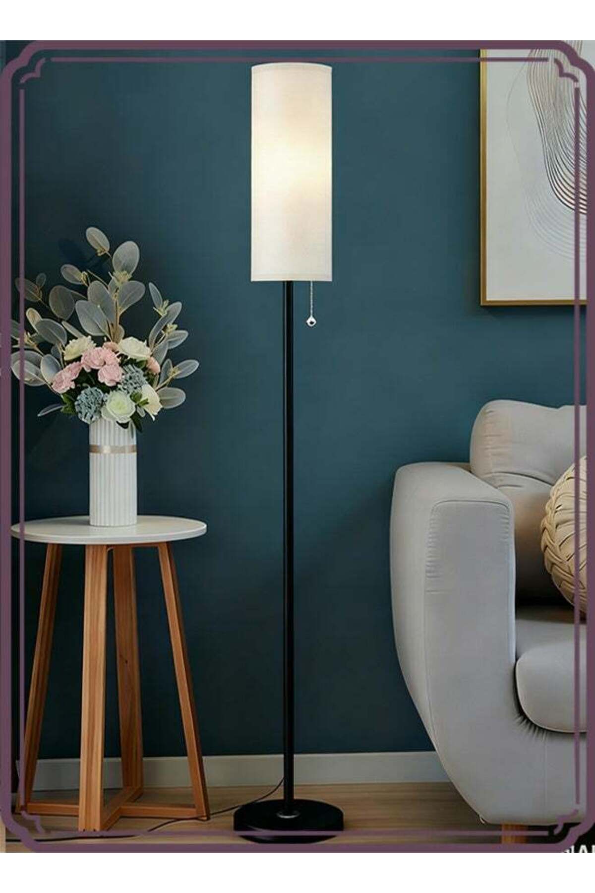 Floor Lamp for Living Room, Stand Up Lamp with Foot Switch & Linen Lampshade, Aesthetic Floor Lamps