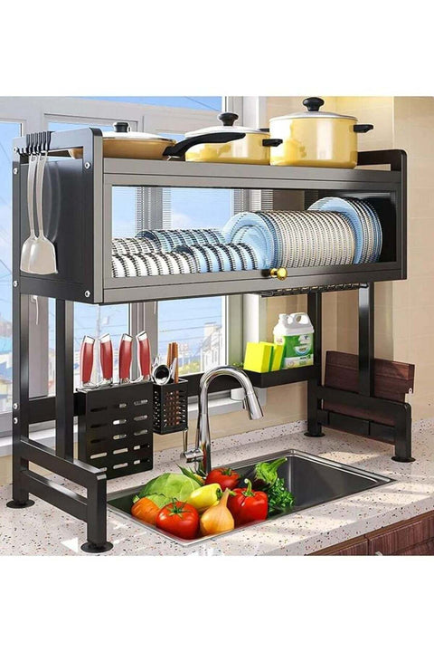 Dish Cabinet Rack Over The Sink Drainer With Cover Plate Drying Storage Kitchen Organizer