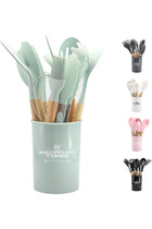 12PCS Kitchen Utensil Set Silicone Cooking Utensils Kit Spatula Heat Resistant Wooden Spoons Gadgets Tool for Non-Stick Cookware (Light Green)