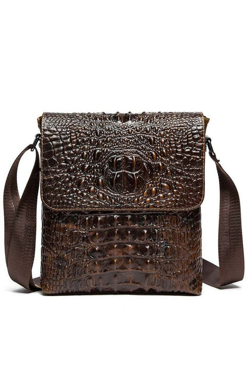 Genuine leather men's shoulder bag, flap crossbody bag, handmade crocodile pattern, casual shoulder bag,sling bag for men leather