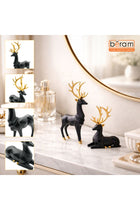 Beram Black and Golden Crown Reindeer Figures Set Large and Small Resin Modern Geometric Deer Statues Elegant Black Resin Reindeer Décor with Gold Antlers Luxury Christmas Holiday Home Ornaments