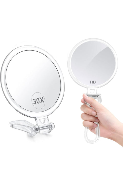 Personal Makeup Mirror, 30X Magnifying Mirror for Travel with Handle, Double-Sided 1X/30X Magnification Hand Mirror for Makeup, Travel Mirror for Desk