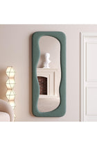 Wavy Arched Full Length Floor Mirror, 63"x24" Standing or Wall Mounted Body Mirror for Bedroom Dressing Room, Blue Flannel Frame (Blue, 160x60cm)
