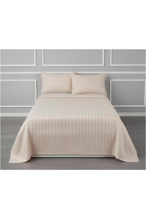 King Bed Sheet Set with 2 Pillowcases 50×75cm 100% Microfiber 240×260cm Flat Sheet for King/Double Beds 1cm Stripe Soft Bed Sheet Set for Hotels and Home Ivory