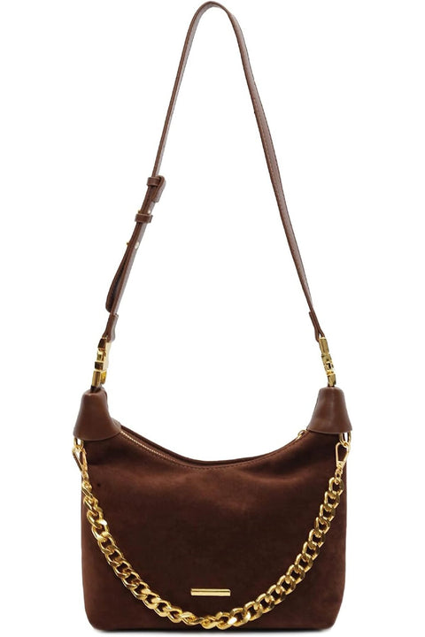Elegant Suede Crossbody Handbag, Brown PU Leather with Gold Chain Strap, Vintage Style Shoulder Purse, Large Capacity Tote for Daily Use Tote Handbag for Women