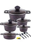 17-Pieces Granite Coated Cookware Set Includes 20, 24, 28, 32cm Casserole Pot with Lid, 32cm Shallow Casserole Pot and 7 Pieces Cooking Accessories