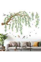 Large Hanging Vine Wall Stickers: Peel and Stick Green Leaf Tree Branch Pink Flower Birds Leaves Wall Decals - Living Room Bedroom Family Wall Decor