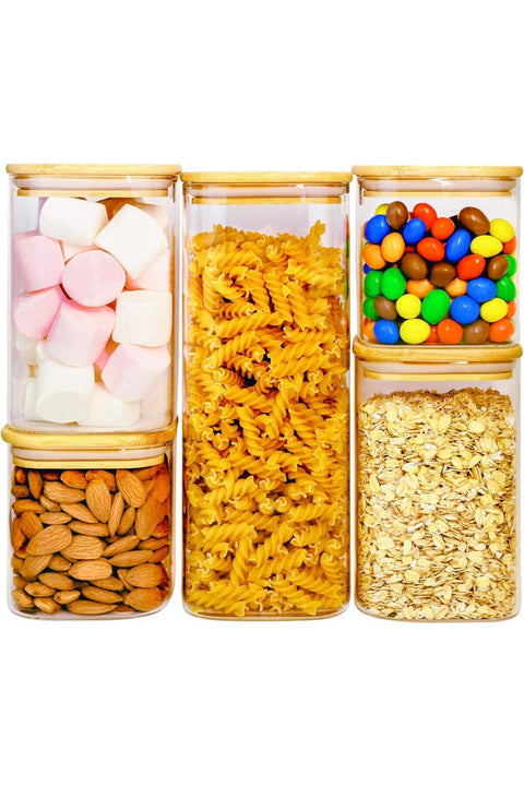 KEEP MASTER Square Glass Food Storage Jars Set 1000/1500/2500ml with Bamboo Lids